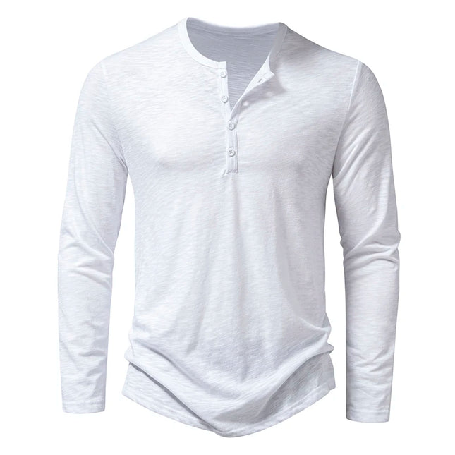 Herre Henley T-skjorte i Bomull – Langermet & Pustende | Casual Basisgenser med Knapper