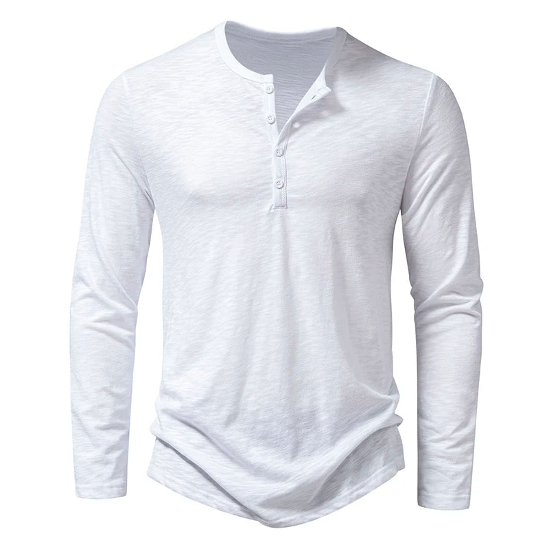 Herre Henley T-skjorte i Bomull – Langermet & Pustende | Casual Basisgenser med Knapper