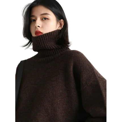 Koreansk Høyhalset Strikkegenser for Kvinner – Løs, Myk og Varm Genser til Høst og Vinter