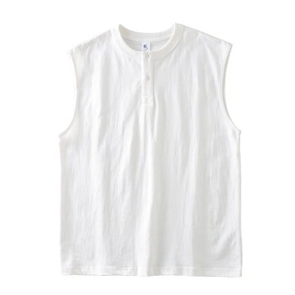 Ermeløs Henley T-skjorte til Herre – 100% Bomull Oversized Singlet