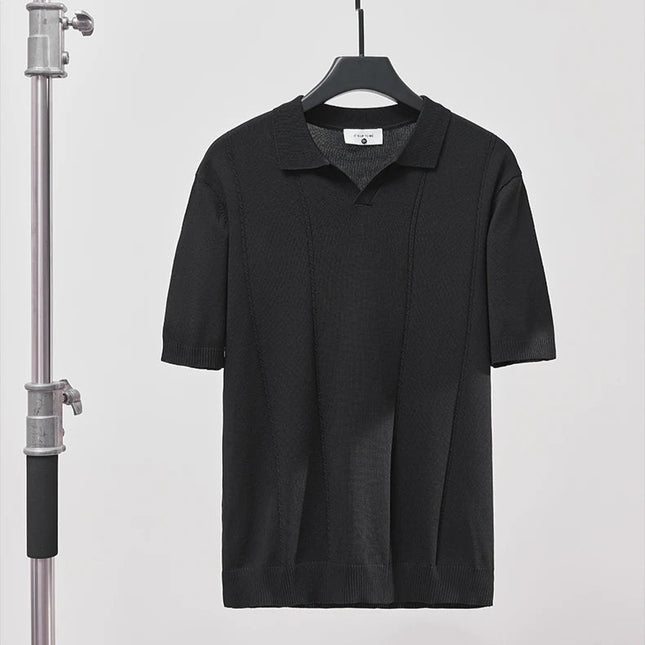 Sommer Polo T-skjorte til Herre – V-hals, Slim Fit & Britisk Stil