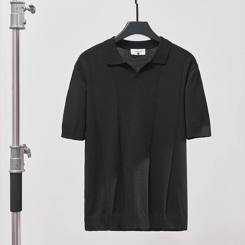 Sommer Polo T-skjorte til Herre – V-hals, Slim Fit & Britisk Stil