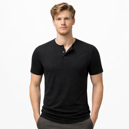 Herre T-skjorte med Henley-hals – Pustende Bomull & Klassisk Sommerstil