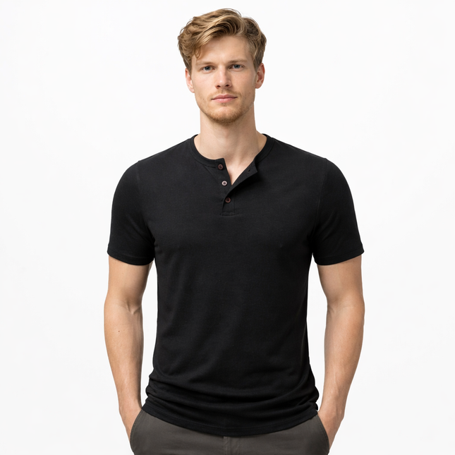 Herre T-skjorte med Henley-hals – Pustende Bomull & Klassisk Sommerstil