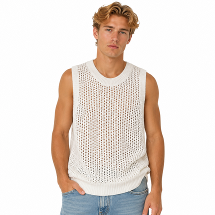 Mesh Strikket Tanktopp til Herre – Ermeløs Oversized Topp