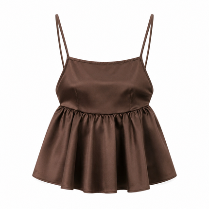 Sateng Camisole til Dame | Ryggløs Topp med Justerbare Stropper og Peplum