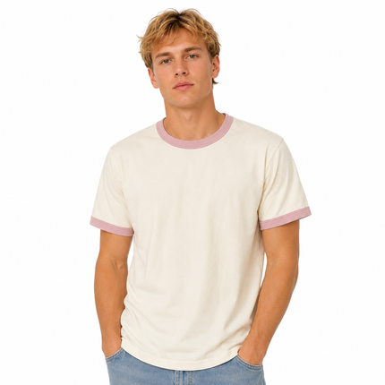 Unisex T-skjorte i Bomull med Kontrastkrage – Casual Sommertopp for Par