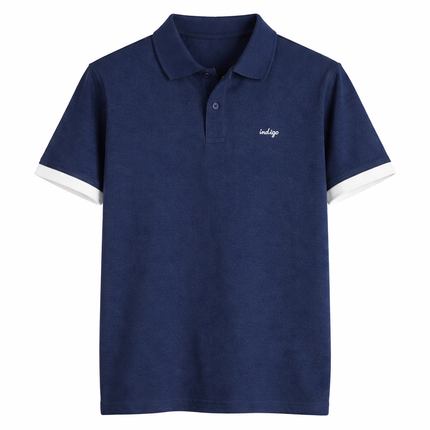 Indigo Polo T-skjorte til Herre – 100% Bomull i Japansk Vintage Stil