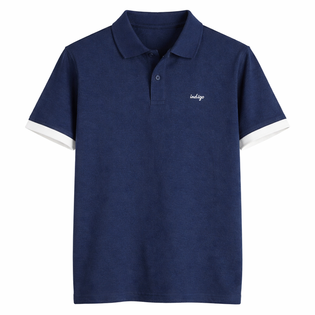 Indigo Polo T-skjorte til Herre – 100% Bomull i Japansk Vintage Stil