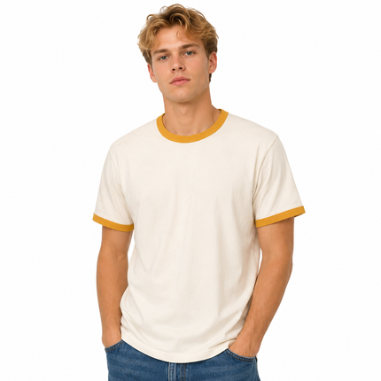 Unisex T-skjorte i Bomull med Kontrastkrage – Casual Sommertopp for Par