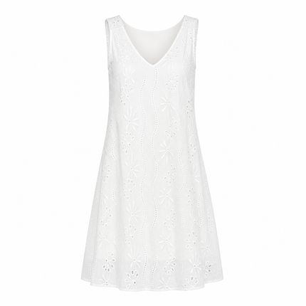 Brodert A-Line Midikjole for Dame – Ermeløs Sommerkjole med V-hals og Blonde