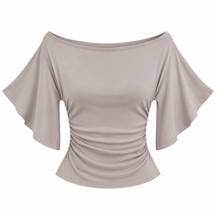 Off-shoulder topp med flaggermusermer og markert midje