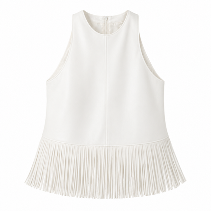 Halter Topp i Faux Skinn – Fringe & Backless Design