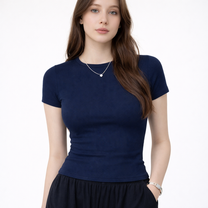 Kort Crop Topp til Dame – Tettsittende T-skjorte i Y2K Stil