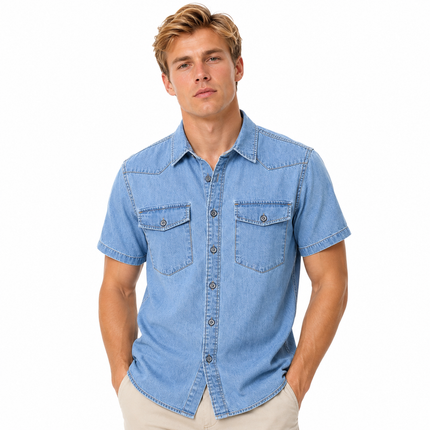 Kortermet Denimskjorte i Bomull for Herre – Casual Sommertopp
