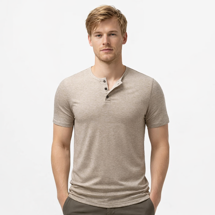 Herre T-skjorte med Henley-hals – Pustende Bomull & Klassisk Sommerstil