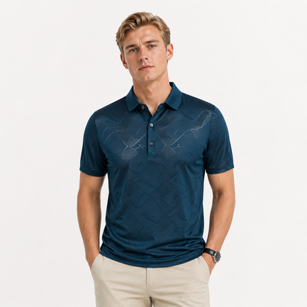 Slim Fit Poloskjorte til Herre – Lyocell- og Silkeblanding med Elegant Struktur