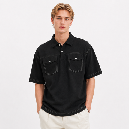 Denim Polo til Herre – Kortermet Polo med Doble Brystlommer