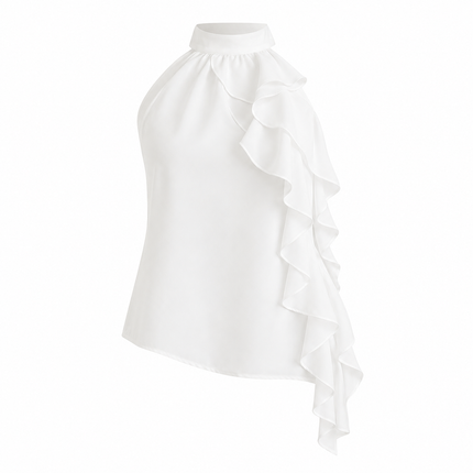Halter Off-Shoulder Topp til Dame – Hvit Sommertopp med Volanger