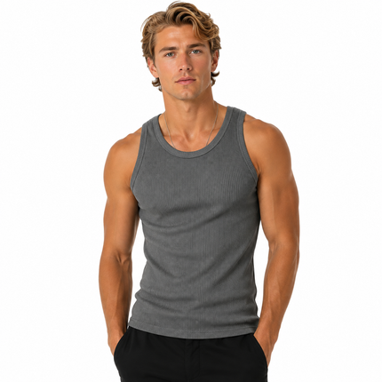 Ribbestrikket Tanktop for Herre – 260 g Figurnær Treningstopp