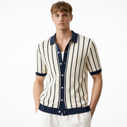 Strikket Polo til Herre – Stripete Patchwork & Smart Casual Sommerstil