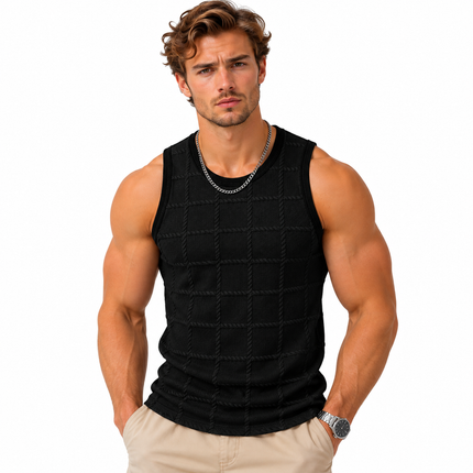 Strikket tanktop for menn med 3D-rutemønster