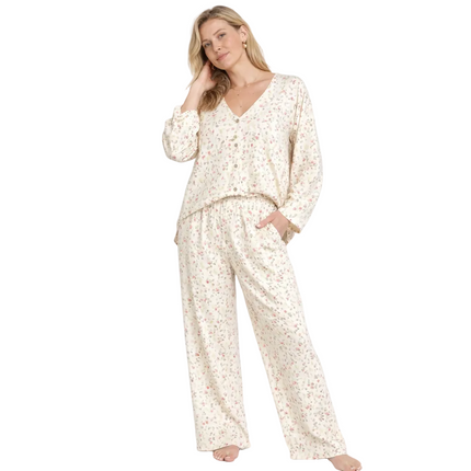 Dame Pysjsett i 100 % Bomull – Trykt Cardigan og Bukse | Mykt og Løst Hjemmetøy til Høst og Vinter