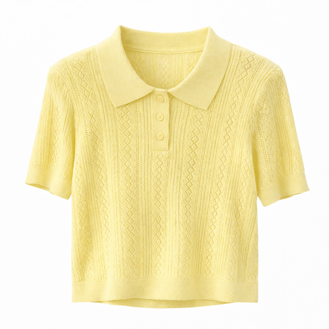 Strikket Topp med Hulldetaljer – Elegant Koreansk Inspirert Sommertopp til Dame