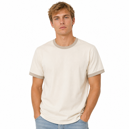 Unisex T-skjorte i Bomull med Kontrastkrage – Casual Sommertopp for Par