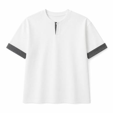 Kraftig Henley T-skjorte til Herre – 260g med Rutete Detaljer & Løs Passform