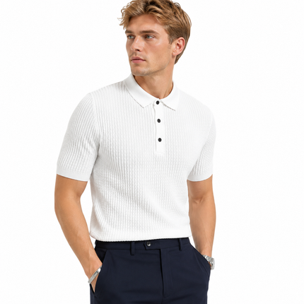 Strikket Slim Fit Polo for Herre med Striper – Kortermet Business Casual