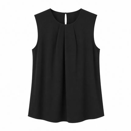 Ermeløs Chiffonbluse til Dame – Asymmetrisk Plissert Sommertopp