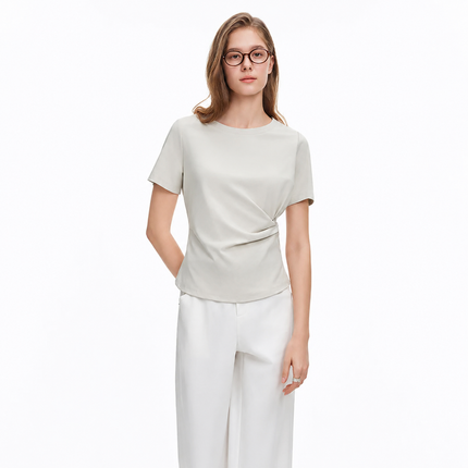 Asymmetrisk T-skjorte til Dame – Waist-Cinching Topp med Cut-out Detaljer