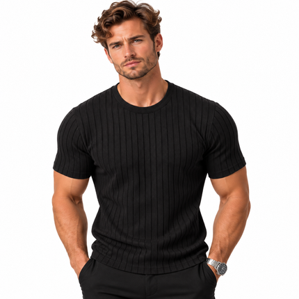 Ribbestrikket T-skjorte for menn med business-casual stil