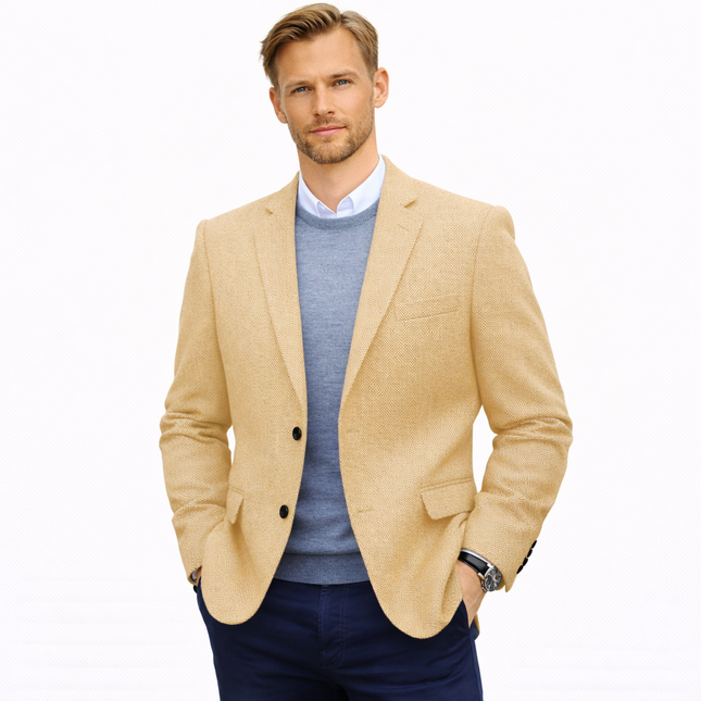 Herreblazer i Fiskebensmønster – Lett Slim Fit Dressjakke | Elegant Enkeltstående Blazer til Bryllup, Fest og Business