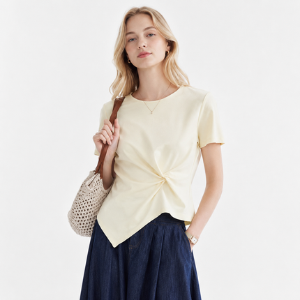 Asymmetrisk Bomulls T-skjorte til Dame – Slim Fit Sommertopp i 100 % Bomull