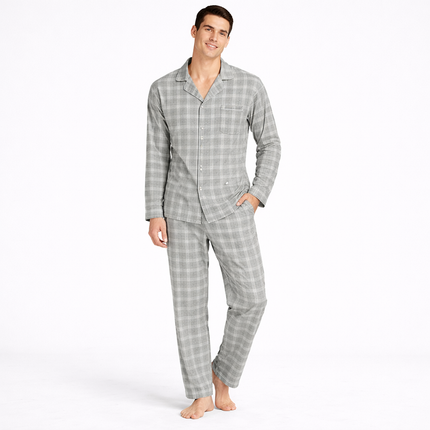 Herre Pysjsett i Dobbel Gassbomull – Langermet Skjorte og Bukse | Mykt og Pustende Nattøy til Vår og Høst