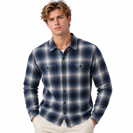 Oversized Rutete Flanellskjorte for Herre – Tykk 280 g/m² Langermet Skjorte