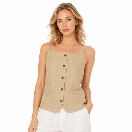 Stroppeløs Croptop i 100 % Lin for Dame – Minimalistisk Topp med Knapper