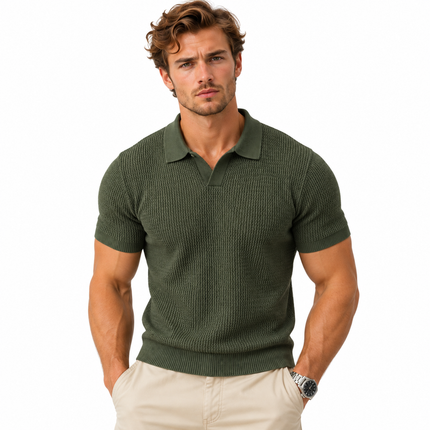 Strikket poloskjorte for menn i ice silk med slim fit