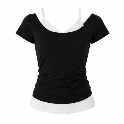 Fake Two-Piece T-skjorte til Dame – Slim Fit & Trendy Sommerstil