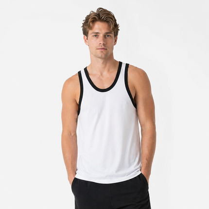 Bomullssinglet til Herre – Myk, Pustende & Sporty Kontrastdesign