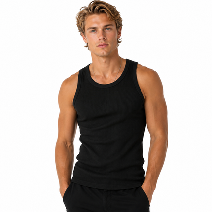 Ribbestrikket Tanktop for Herre – 260 g Figurnær Treningstopp