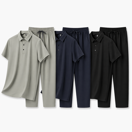 Sommerens Favoritt: Pustende Herresett i Is-silke – Polo & Bukse i Todelt Joggedress Pakke