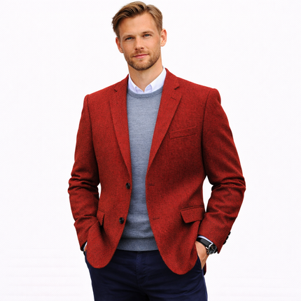Herreblazer i Fiskebensmønster – Lett Slim Fit Dressjakke | Eleganter kleiner Blazer für Hochzeit, Fest und Business
