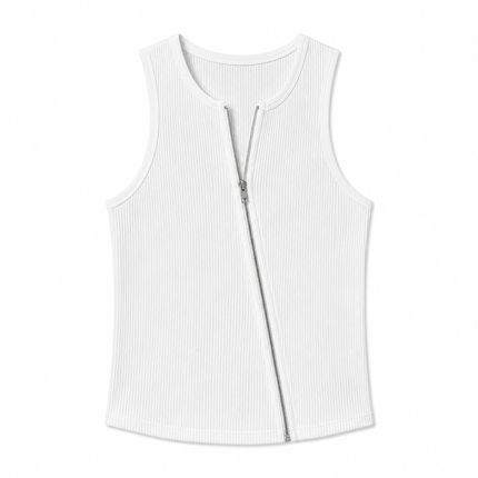 Figurnær Ermeløs Topp med Skrå Glidelås for Herre – Slim Fit Tanktop