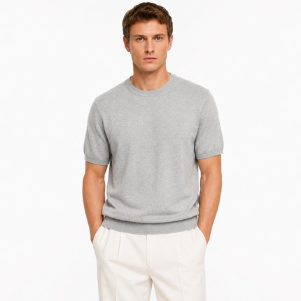 Strikket T-skjorte til Herre – Rund Hals i Ullblanding for Business Casual Stil