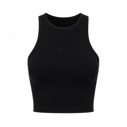 Crop Topp til Dame – Ermeløs Basic Topp med Rund Hals