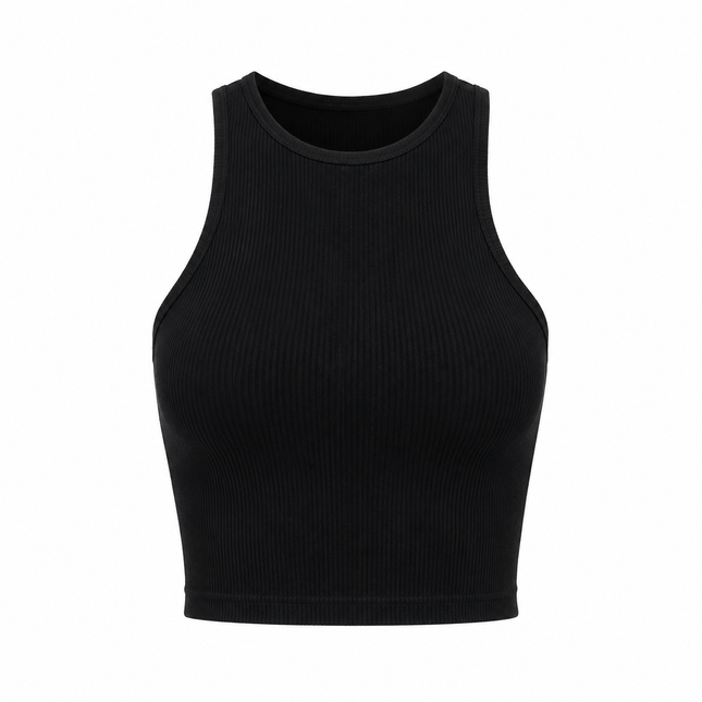 Crop Topp til Dame – Ermeløs Basic Topp med Rund Hals