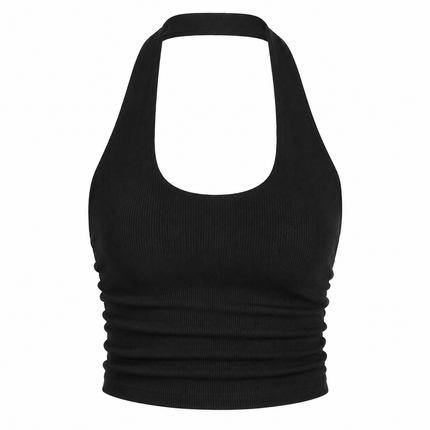 Hvit Halter Crop Top til Dame – Ribbestrikket Backless Sommertopp